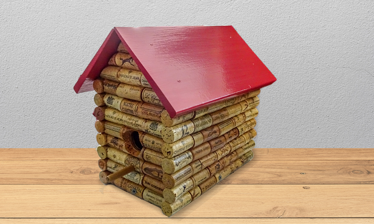 Wine cork birdhouse